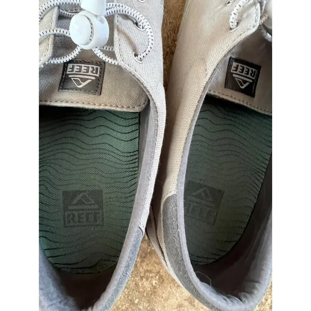 Reef Deckhand 3 Gray Canvas Elastic Lace Rubber Sole Shoe, Men's size 12